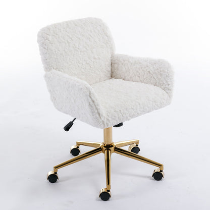 Office Chair, Artificial Rabbit Hair Home Office Chair With Metal Base, Adjustable Desk Chair Swivel Office Chair, Vanity Chair