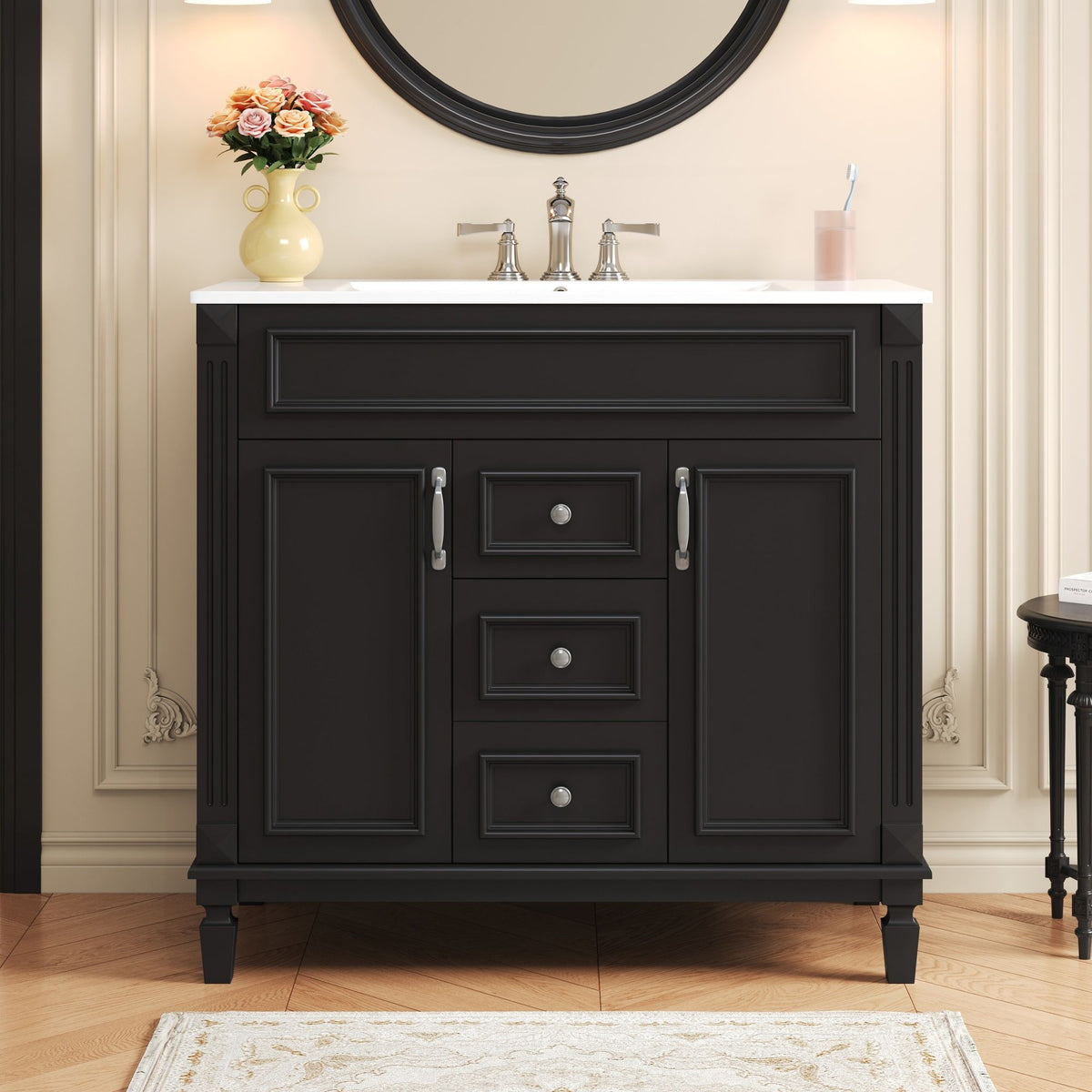 Bathroom Vanity With Top Sink, Cabinet With 2 Soft Closing Doors And Drawers