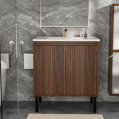 Bathroom Vanity With Ceramic Sink, Floor-Standing Design, Soft-Closing Drawers