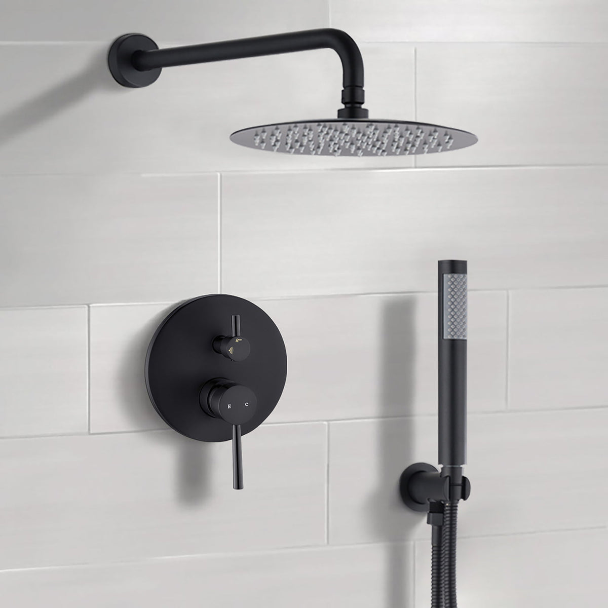 Elegant 10" Round Rain Shower Head And Handheld Set With Adjustable Tilt And Dual Modes