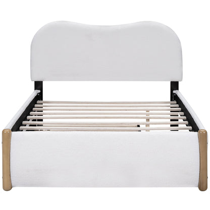 Upholstered Platform Bed With Wood Supporting Feet And Trundle