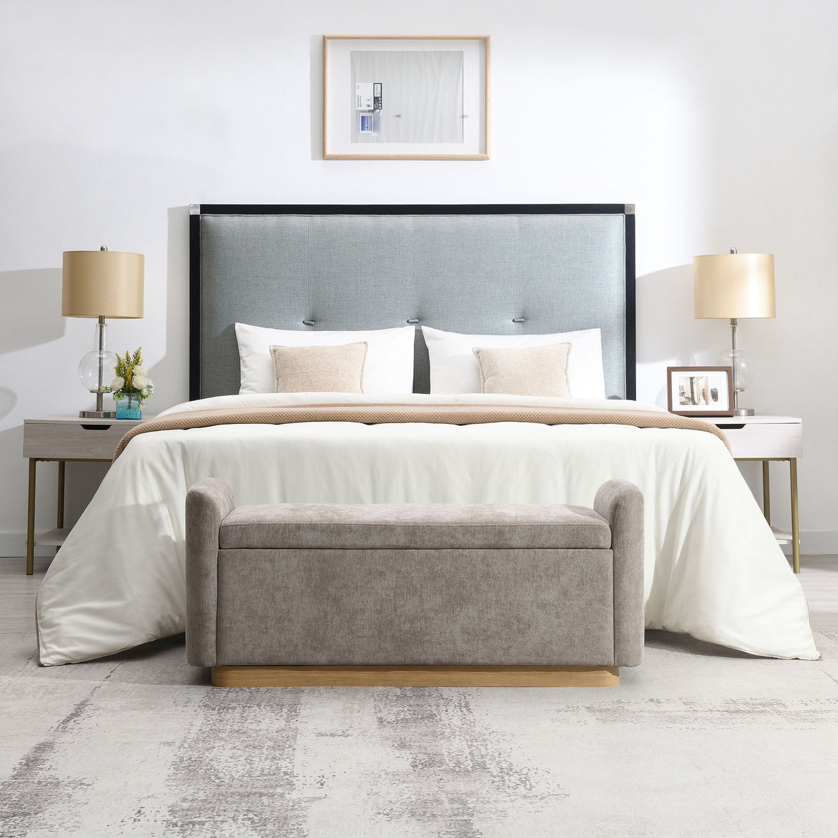 Upholstered Storage Bench With Safety Hinge