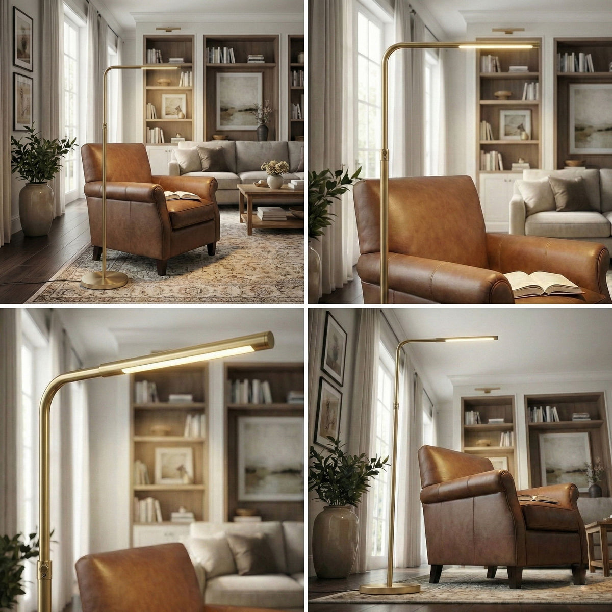 Verve - Floor Lamp With On / Off Switch Adjustable LED Round Base - Gold