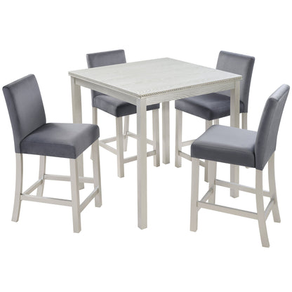 5 Pieces Counter Height Table Set, Kitchen Table With Square Table And 4 Upholstered Chairs