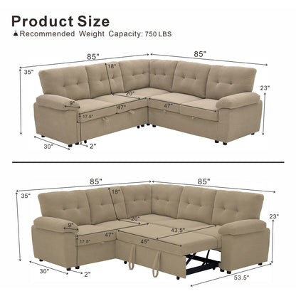 Convertible Sectional Sofa Bed & Pull Out Sleeper And Storage