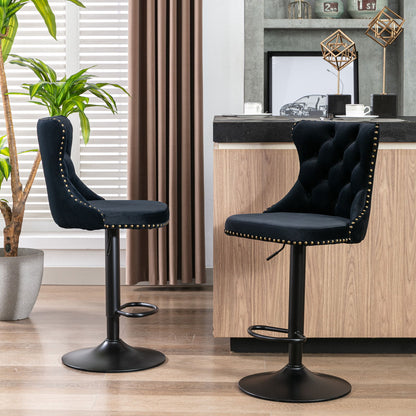Swivel Barstools Adjusatble Seat Height, Modern Upholstered Bar Stools With Backs Comfortable Tufted For Home Pub And Kitchen Island (Set of 2)