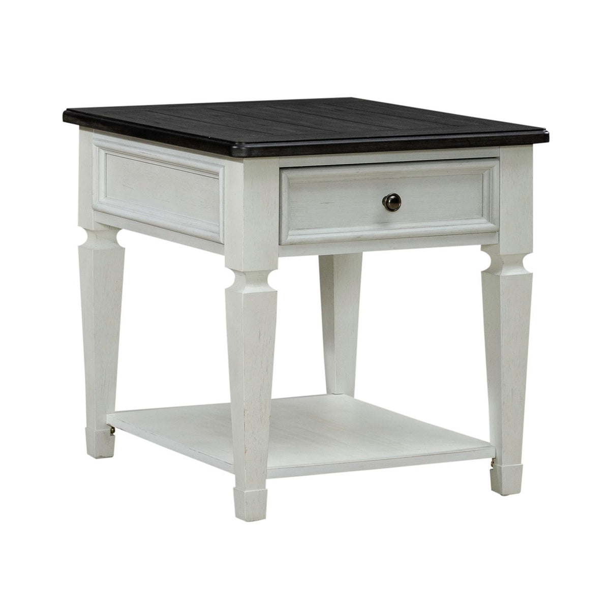 Allyson Park - Drawer End Table - Wirebrushed White / Charcoal