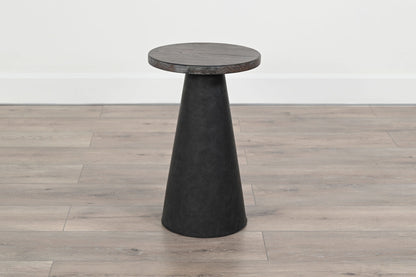 Malibu - Cone-Base Accent Table With Round Wood Top - Weathered Rum