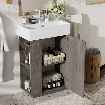 Bathroom Vanity With Sink, Freestanding Wood Grain Cabinet With Storage