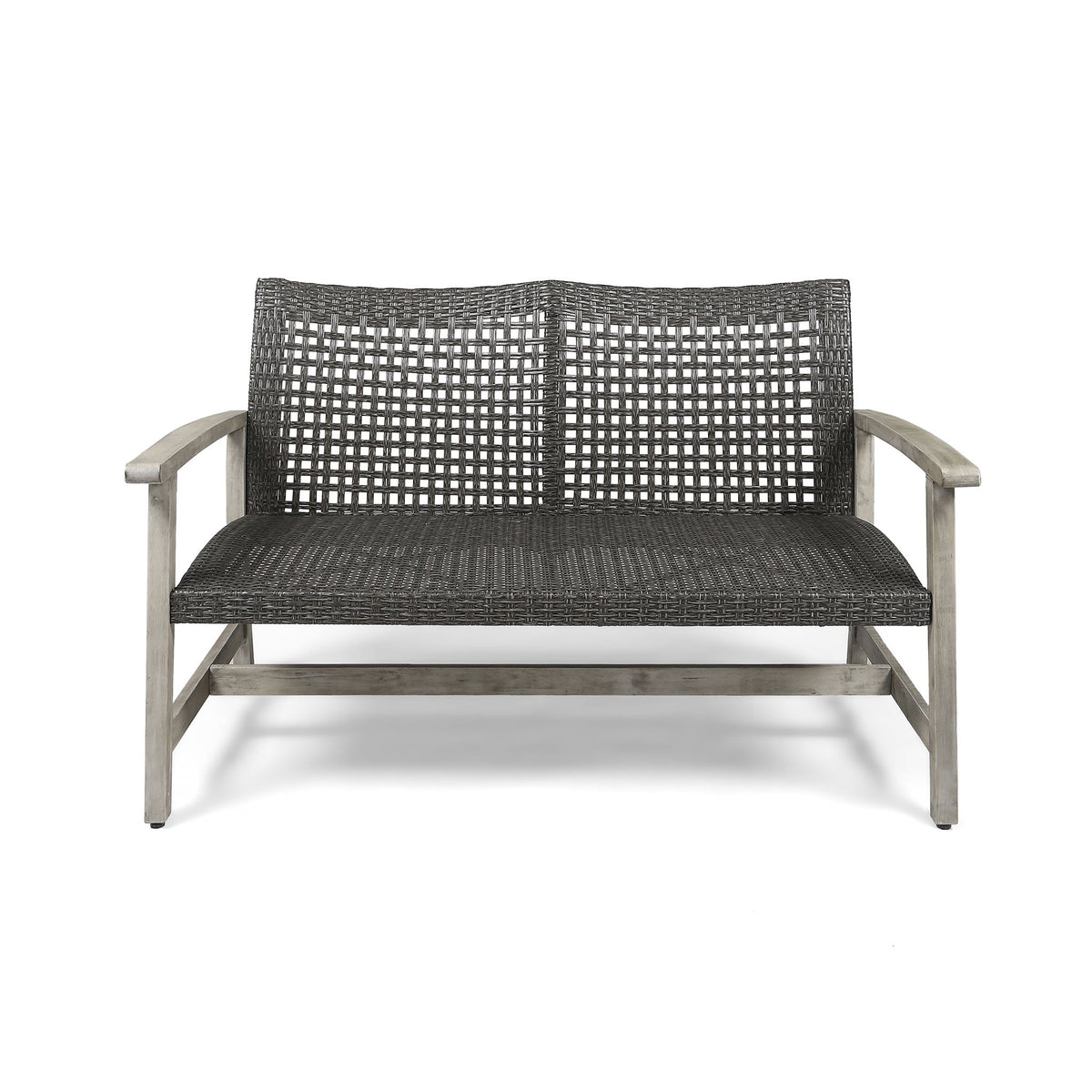 Hampton - Outdoor Wood And Wicker Loveseat - Gray