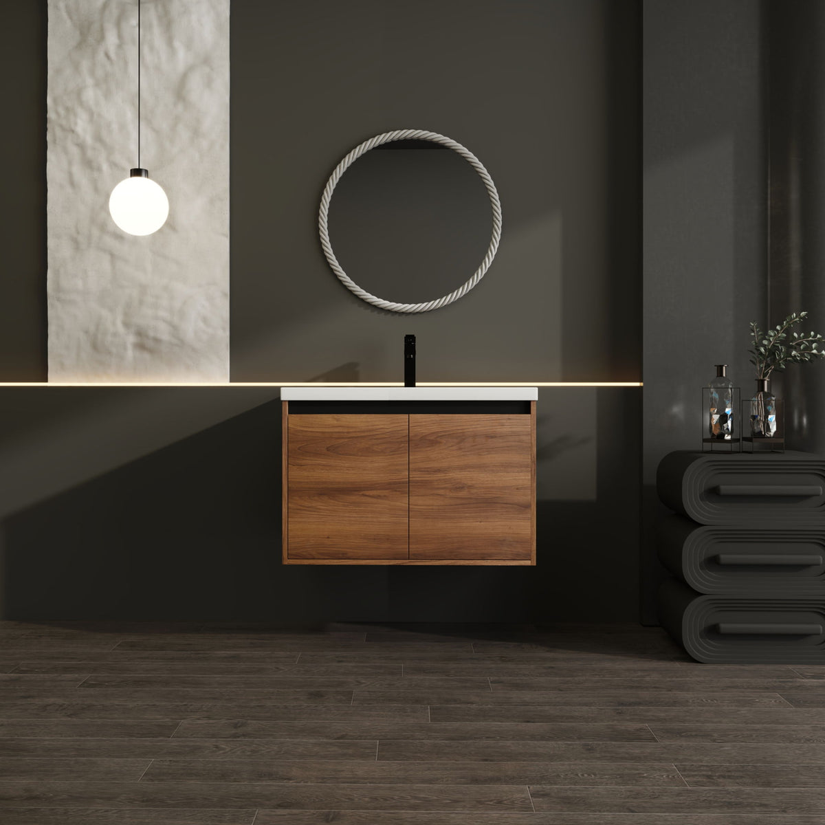 Bathroom Vanity Set With Resin Countertop Sink And 2 Doors, Engineered Wood