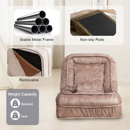 Upholstered Human Dog Bed And Pets, Bean Bag Floor Sofa With Massage Pillow, 5 Adjustable Positions & 2 Soft Pillows