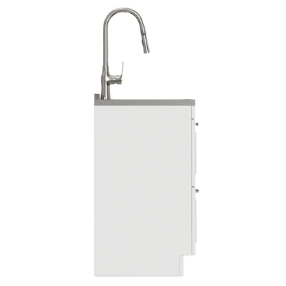 Darwin - Laundry Utility Sink And Cabinet With Dual Sinks, Pull Out Faucet - White