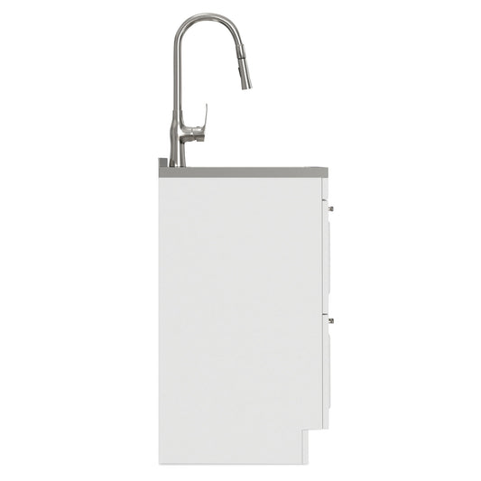 Darwin - Laundry Utility Sink And Cabinet With Dual Sinks, Pull Out Faucet - White