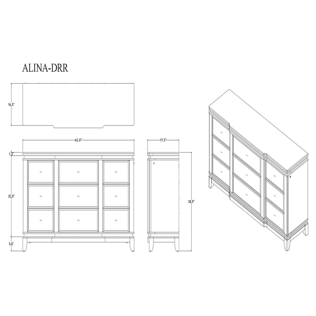 Adalid - Dresser With LED Light And Glittered Drawer Fronts - White