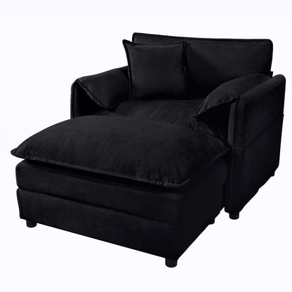 Oversized Recliner Chair With Movable Ottoman, Soft Chenille Upholstered Indoor Lounge Chair - Black