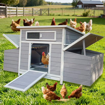 Chicken Coop, Large Outdoor Hen House With Run And Nesting Box Poultry Cage, Rabbit Hutch - Grayish Purple