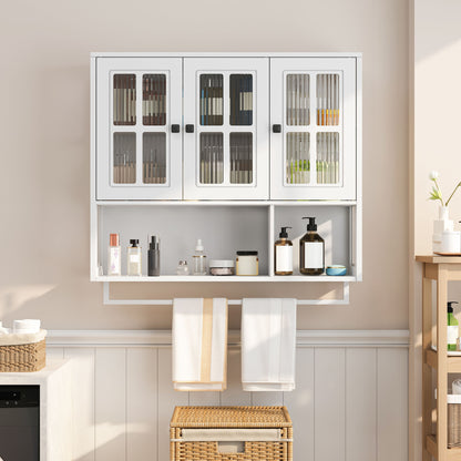 3 Door Wall Cabinet With Glass Door And Towel Bar