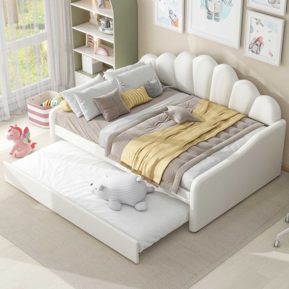 Upholstery Daybed Frame With Shell Shaped Backrest