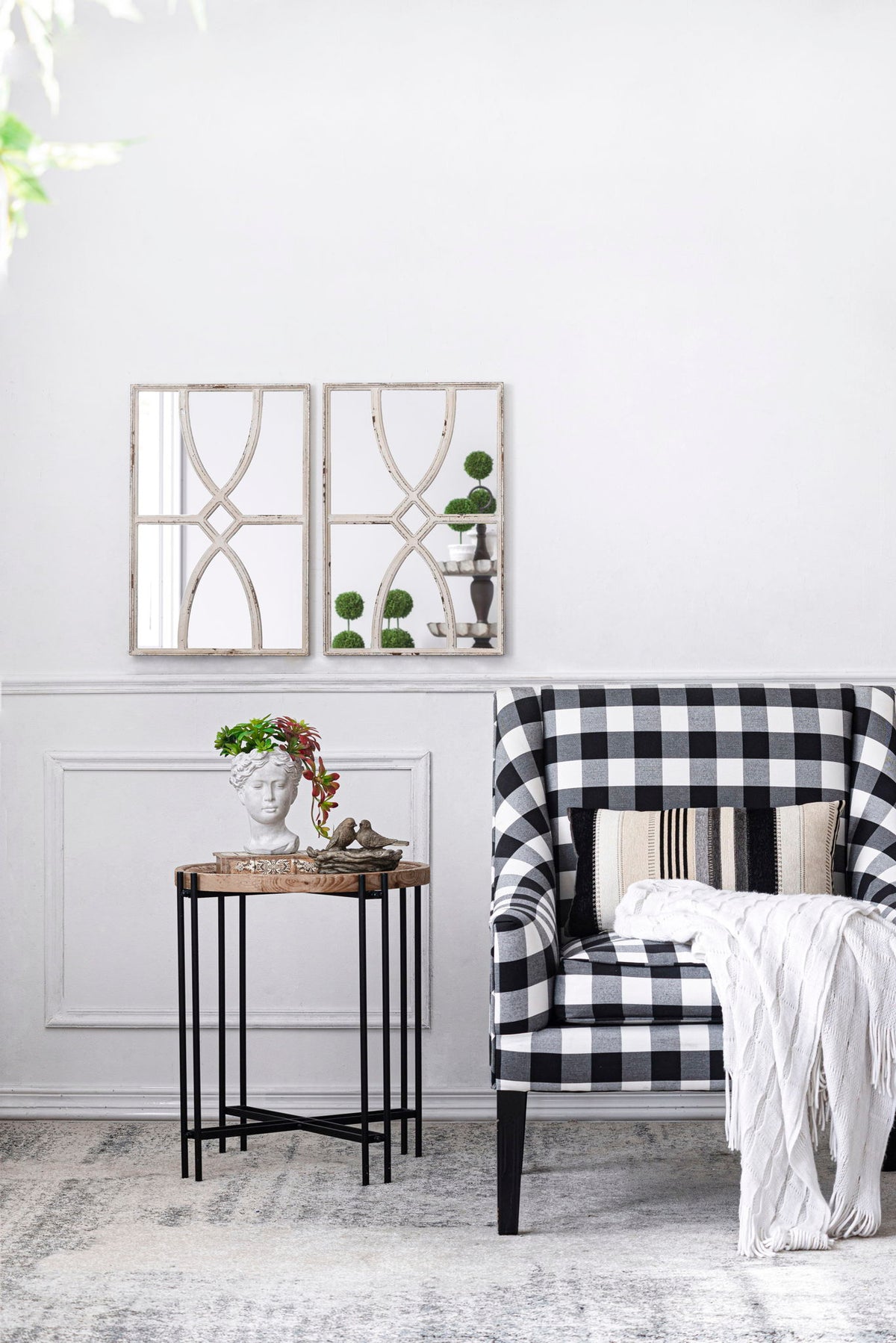 Rectangular Wooden Wall Mirror With Antique Frame, Vertical Or Horizontal Home Decor For Living Room (Set of 2)