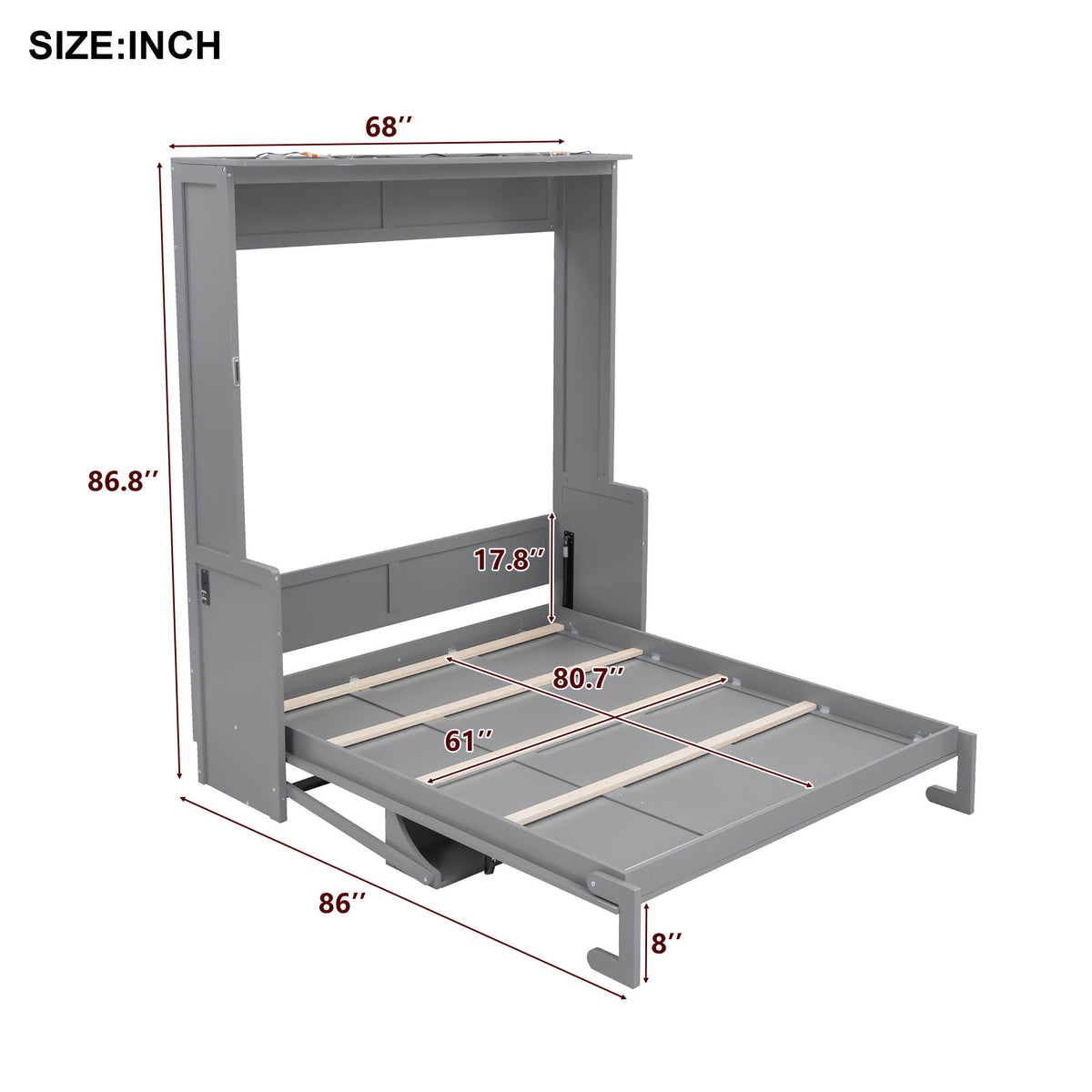 Murphy Bed With Desk, LED Lights & USB Charging Station