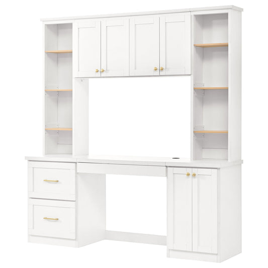 Computer Desk With Hutch, Workstation With Desk Grommet & Keyboard Tray