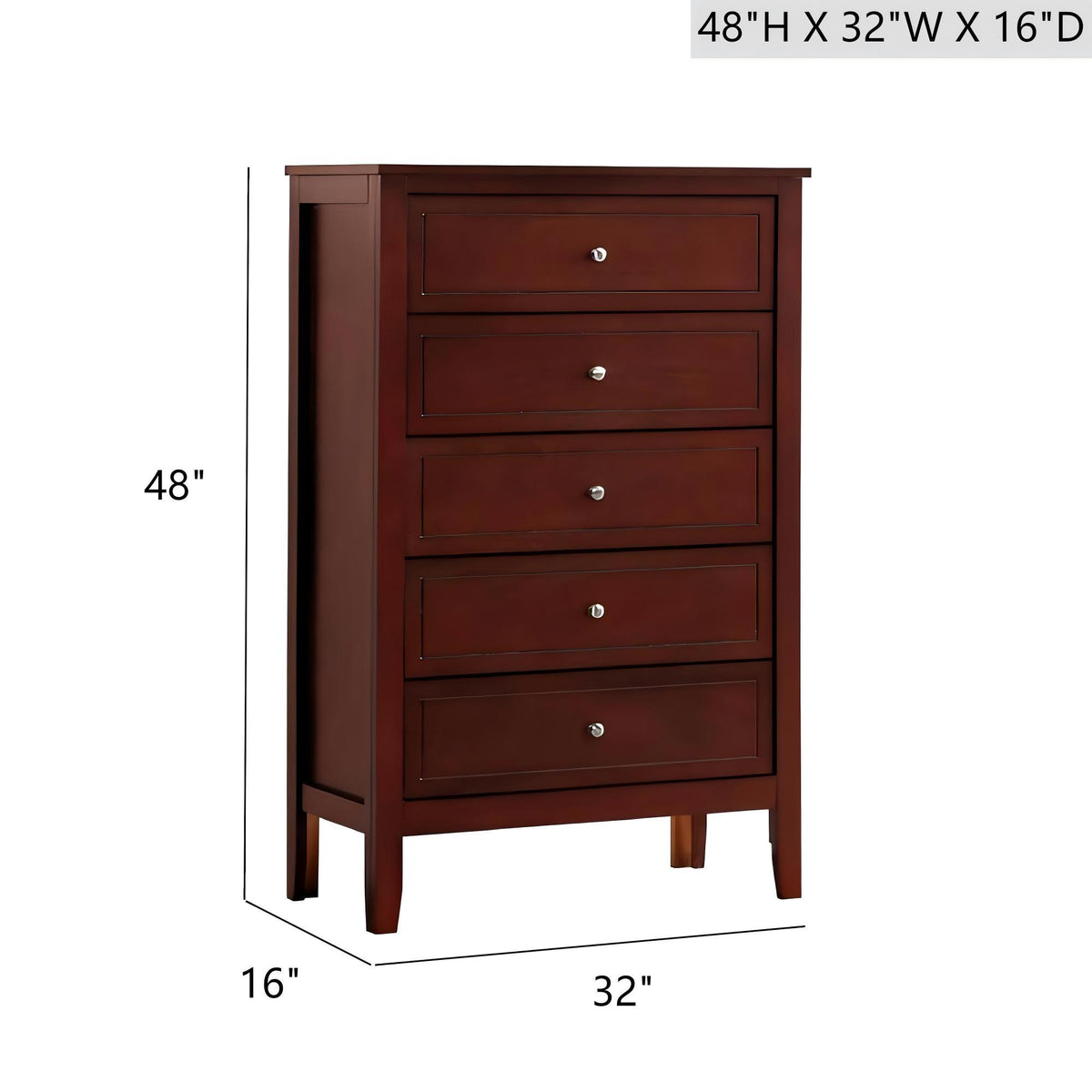Daniel - Chest, 5 Drawer Storage Unit - Cherry