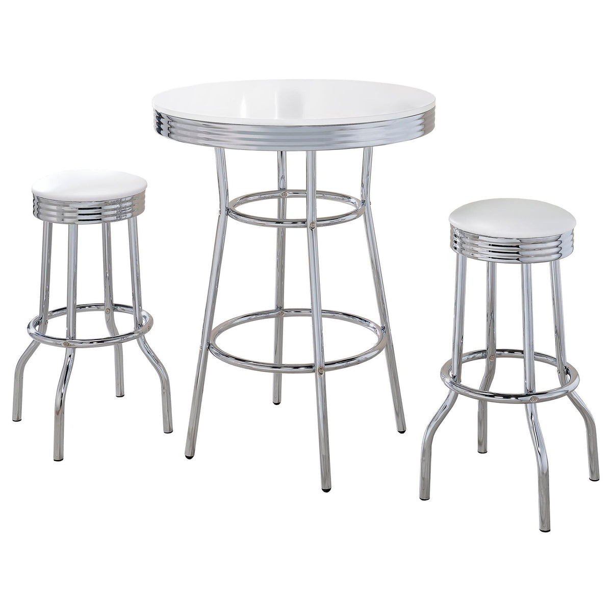 Midge - 3 Piece Round 1950S Bistro Pub Bar Table Set With Upholstery - White