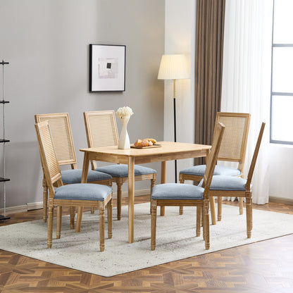 French Country Dining Chair With Rectangular Cane Backrest And Smooth Upholstered Seating