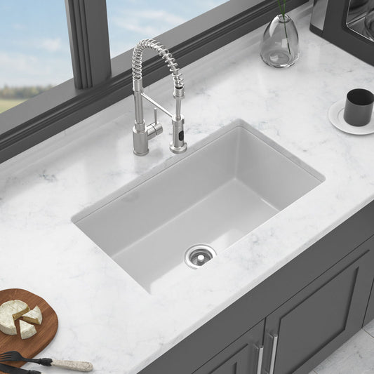 Rectangular Single Bowl Kitchen Sink With Dual Mount Installation - White