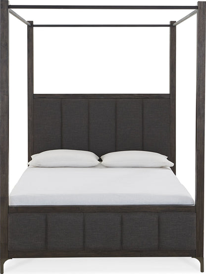 Lucerne - Queen Upholstered Canopy Bed - Vintage Coffee