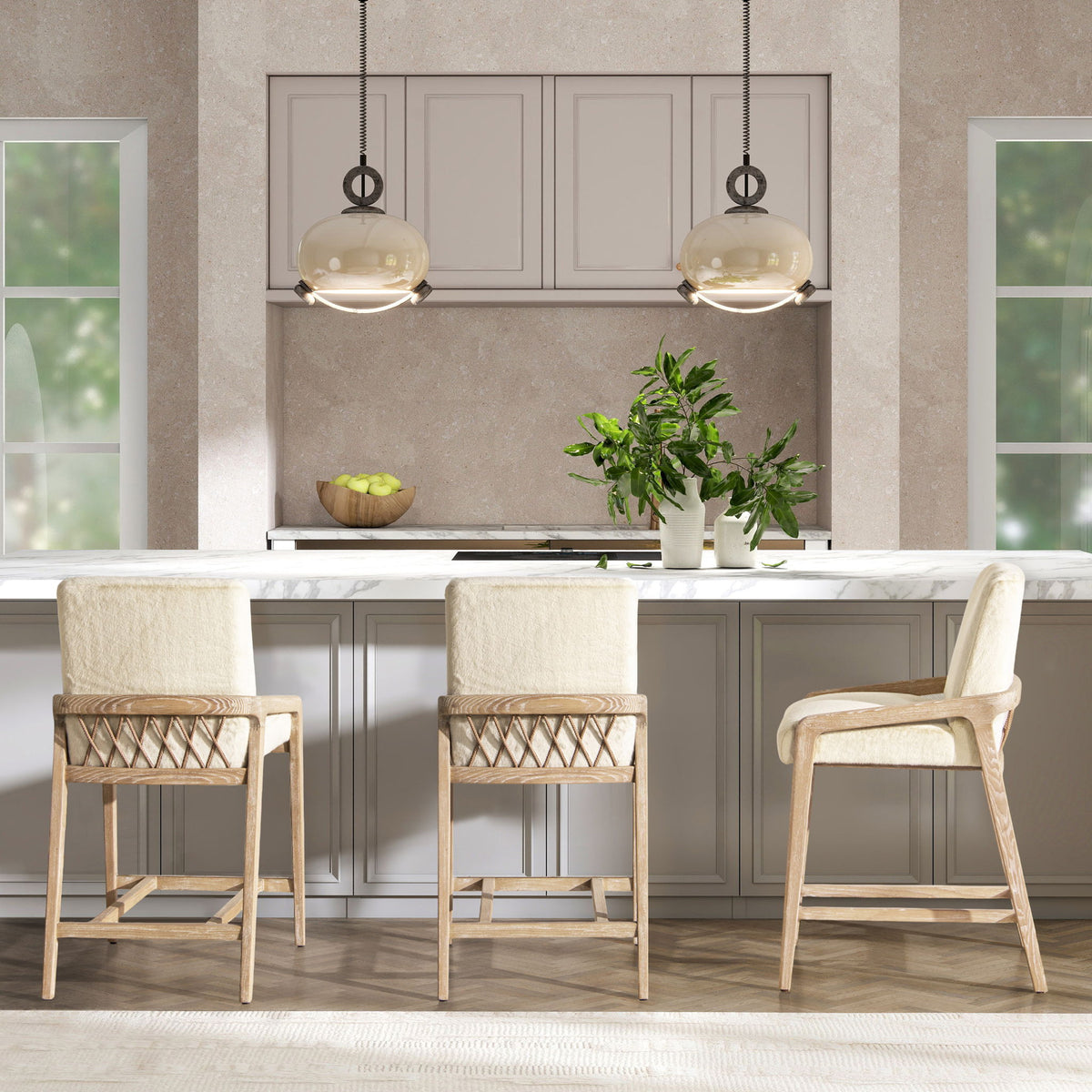 Arizona - Solid Ash Upholstered Counter Stool With Rope Detail - Creme De La Creme White