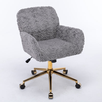Office Chair, Artificial Rabbit Hair Home Office Chair With Metal Base, Adjustable Desk Chair Swivel Office Chair, Vanity Chair