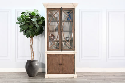 Two-Tone Display Cabinet With Glass Doors - Buckskin / Marble White