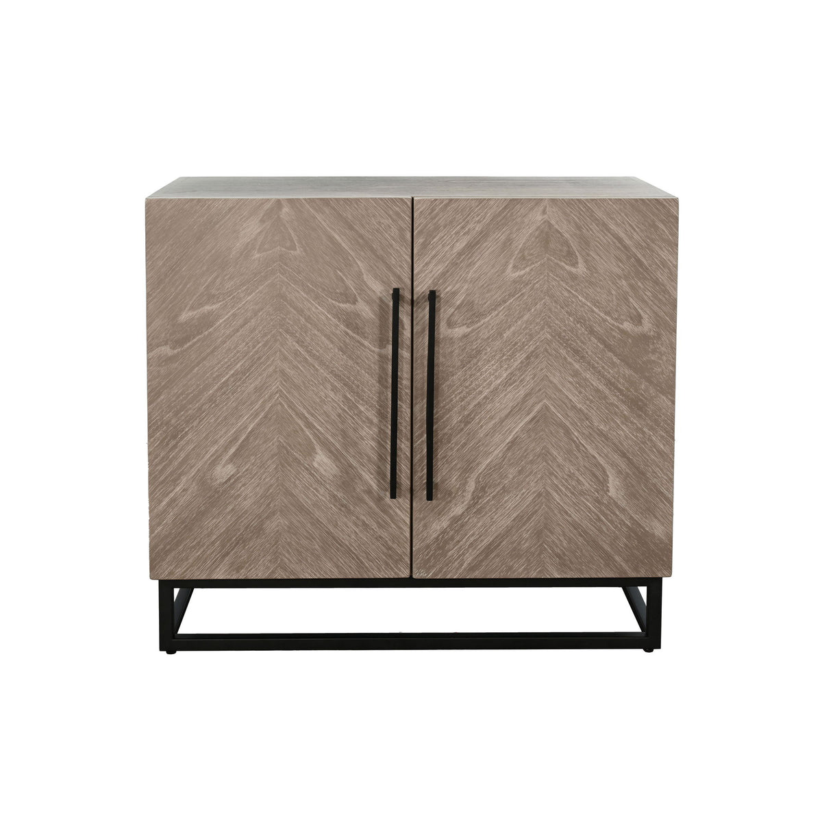 Wood Accent Cabinet With Chevron Doors And Metal Base - Wheat