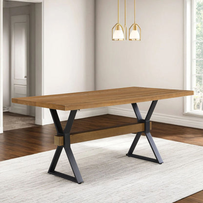 Farmhouse Style X Shaped Legs Dining Table With Moulded Details - Brown