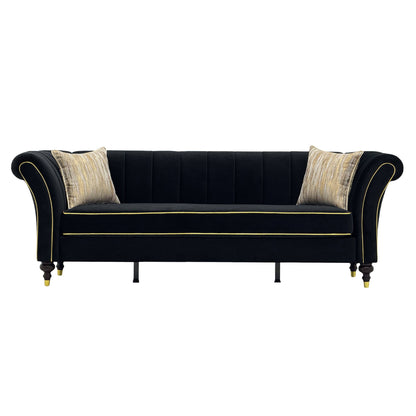 3 Seater Sofa With Rolled Arms, Vertical Channel Tufted Backrest