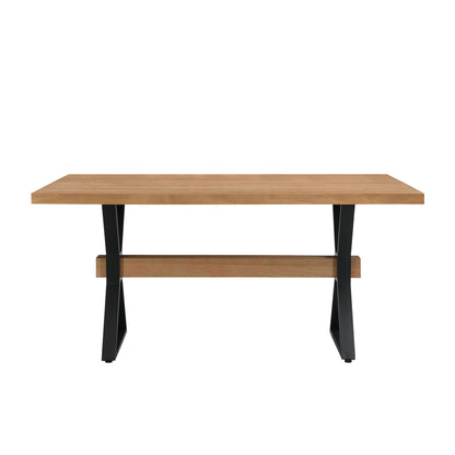 Farmhouse Style X Shaped Legs Dining Table With Metal - Natural