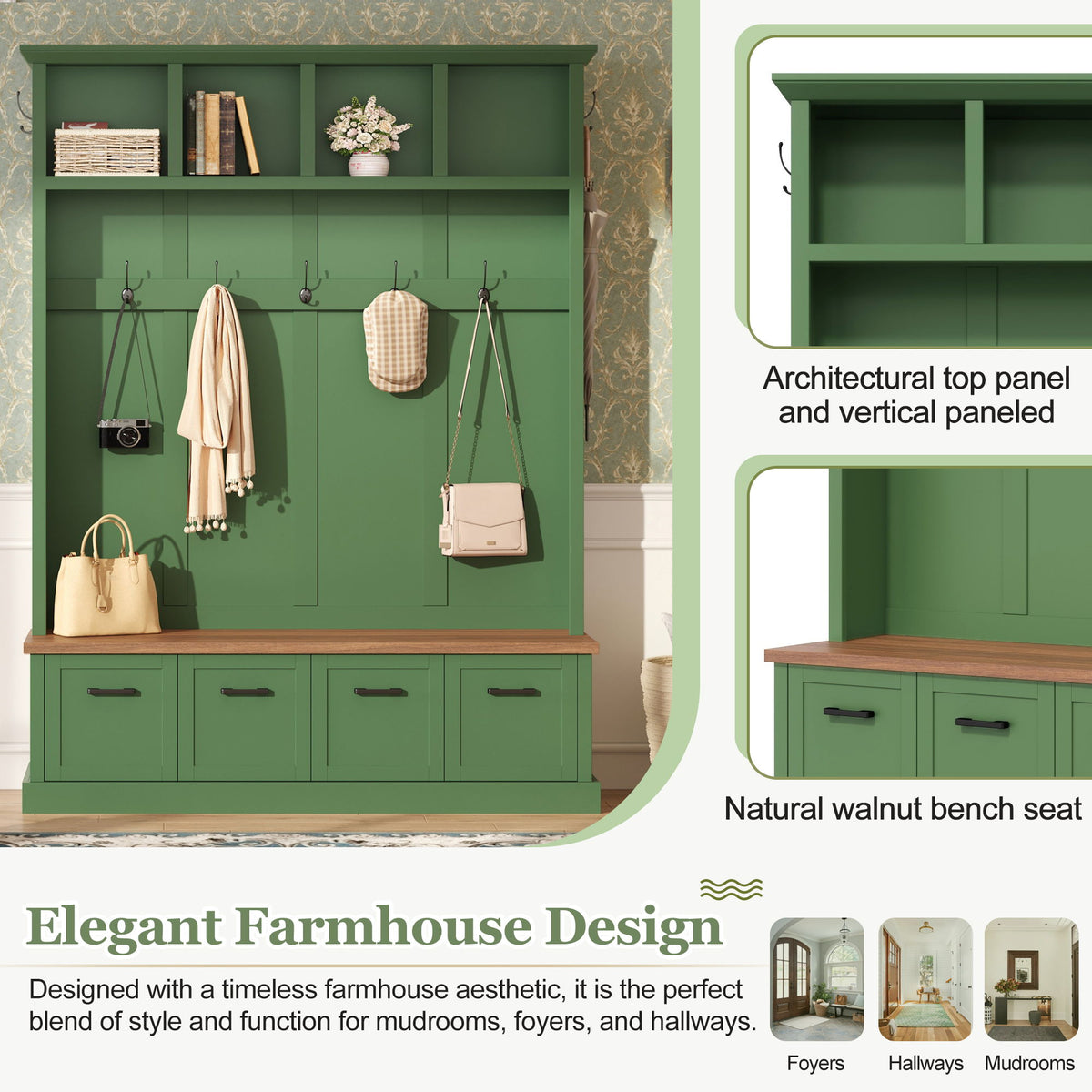 Hall Tree With Storage Bench Mudroom Coat Rack With 6 Hooks