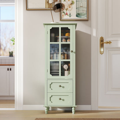 Buffet Cabinet With Doors And Double Drawer, Storage Sideboard Cupboard For Dining Room - Mint Green