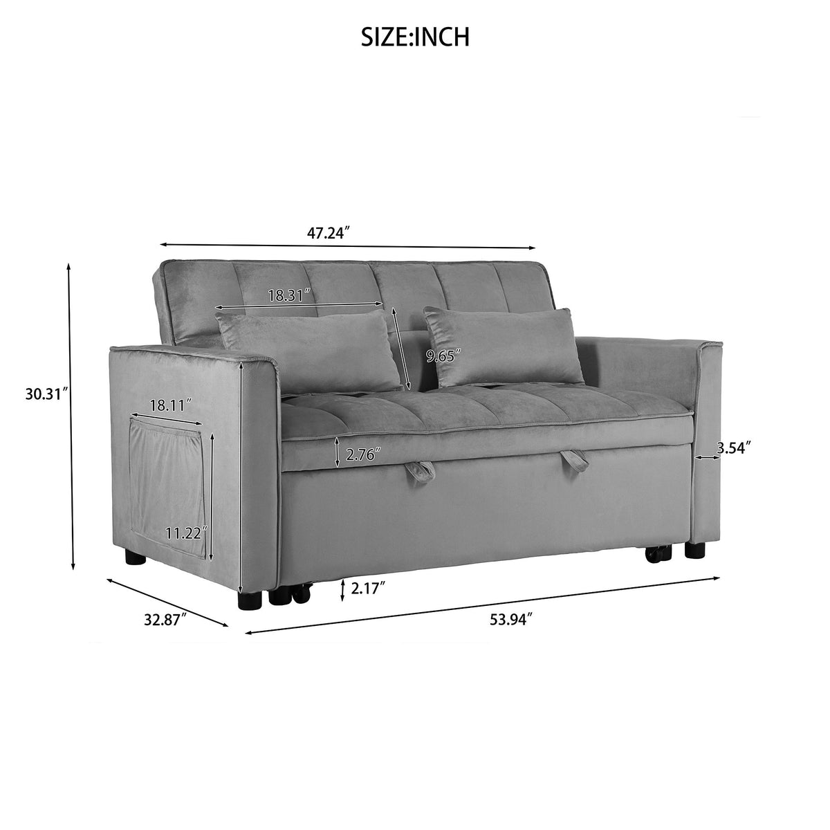 3 In 1 Pull Out Couch Convertible Sofa Bed With Reclining Backrest