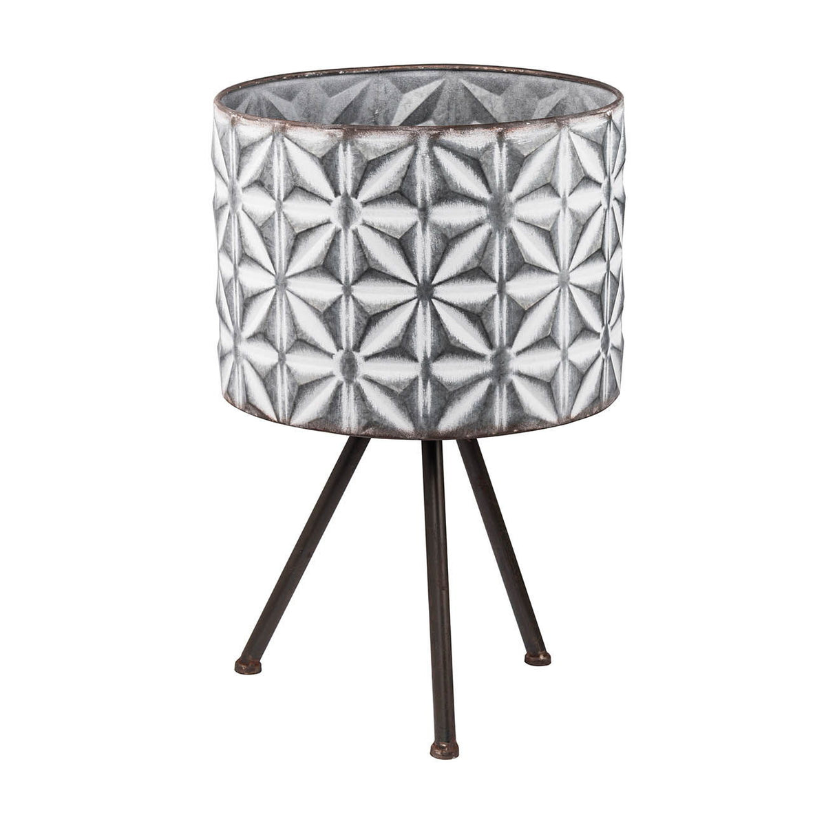 Metal Planter Stand, Round Galvanized Farmhouse Planter (Set of 2) - Gray