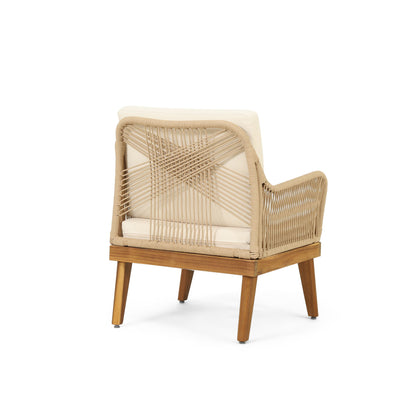 Outdoor Club Chair With Rope Weave Design - Teak