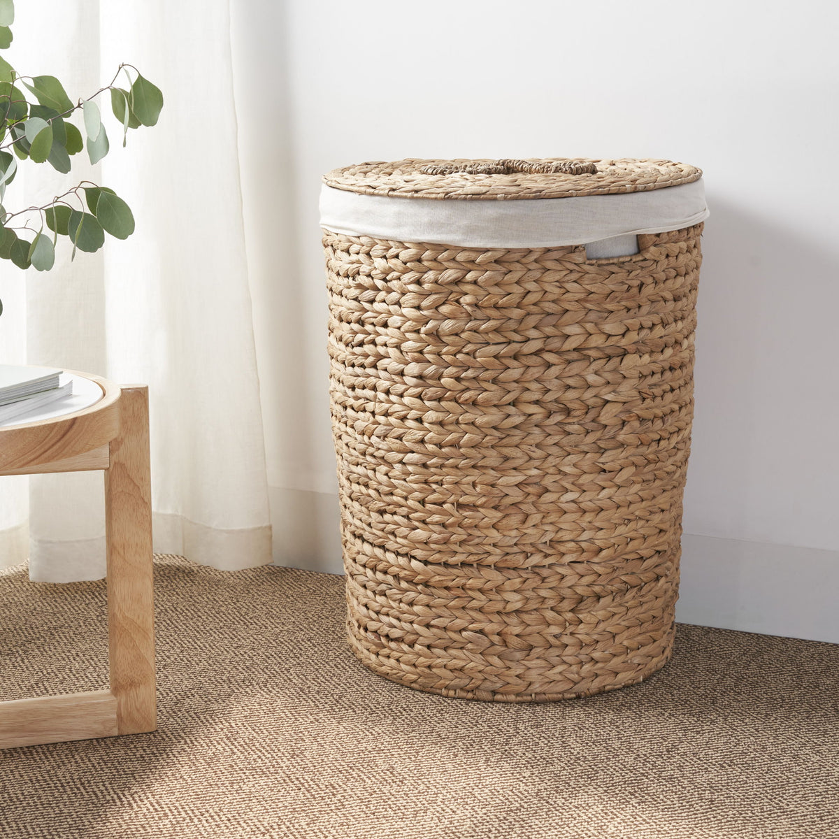 Ludmilla Round Tall Water Hyacinth Woven Wicker Laundry Hamper With Lid - For Clothes, Toys And Book Storage With Removable Liner - 18" X 18" X 23" - Natural Brown