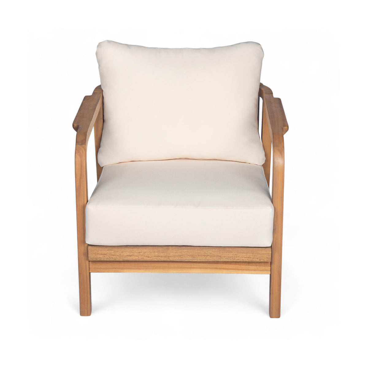 Outdoor Lounge Chair With Woven Backrest, Solid Wood Frame, Comfortable Cushions