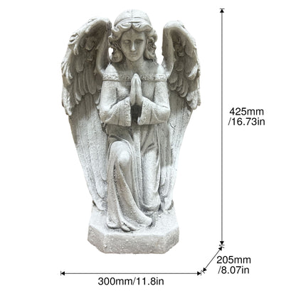 Praying Angel Statue Weatherproof Cherub Sculpture Outdoor Garden Lawn Decor Ornament - Antique White / Gray