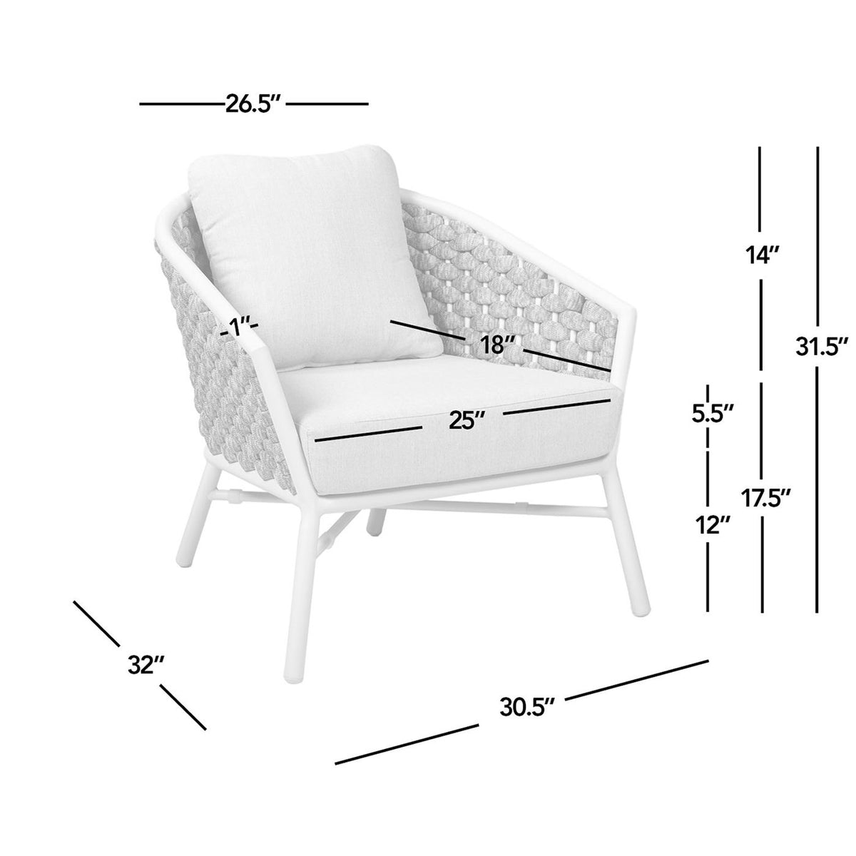 Rowan - Rope Barrel Back Patio Accent Arm Chair (Set of 2) - White