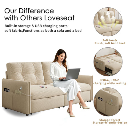 Sleeper Sofa, Expandable Sectional With Ottoman For Living Room