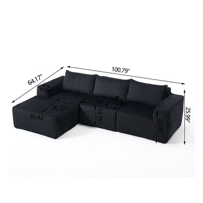 L - Shape Modern Minimalist Modular Sectional Sofa, Upholstered Cloud Couch With Deep Seats