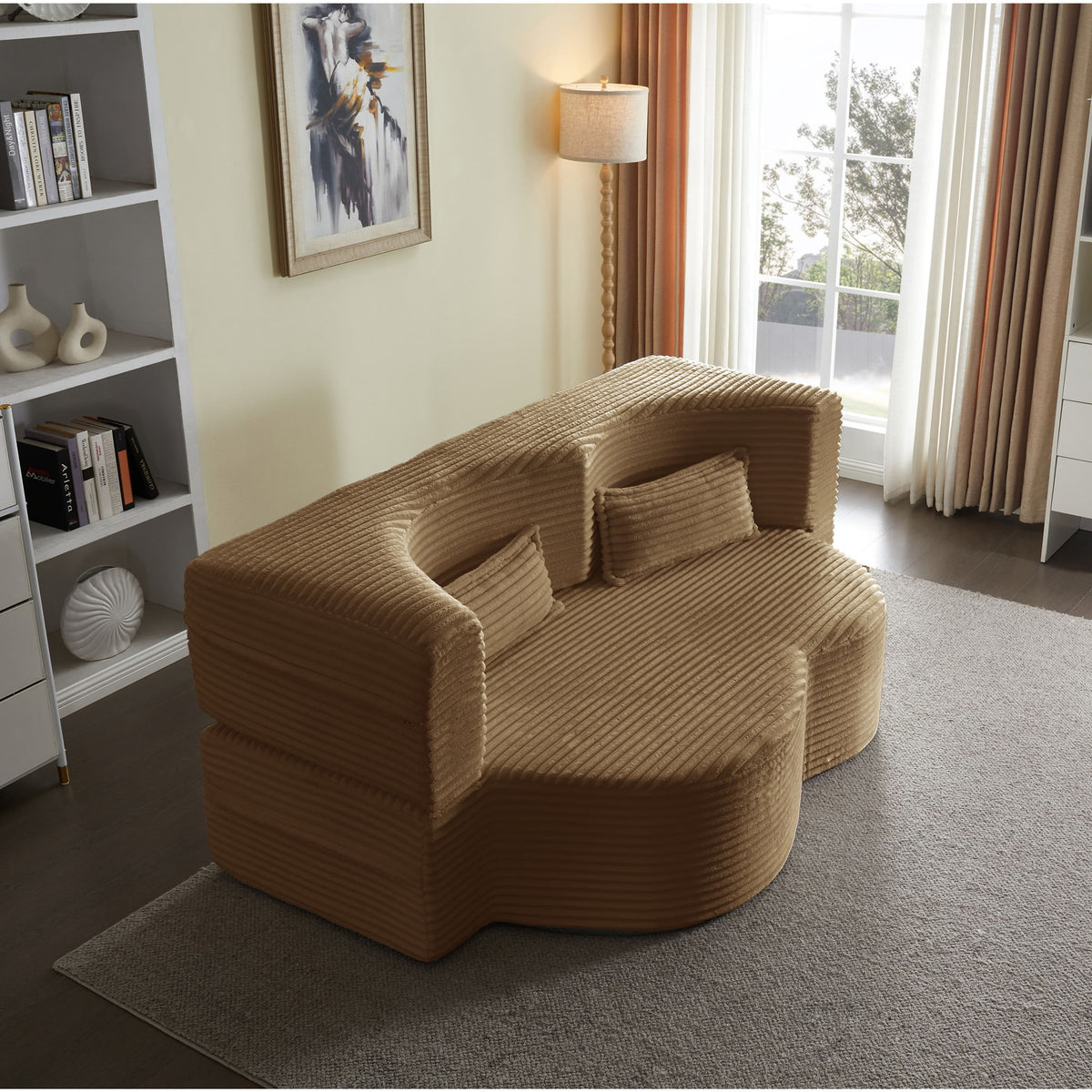 Floor Convertible Sleeper Sofa Bed With 2 Pillows